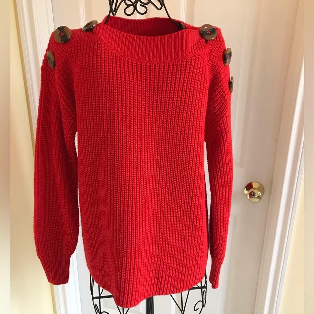 Philosophy Oversize Red Sweater w/Big Button Details Size XS So Pretty